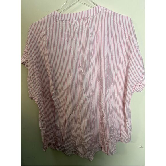 GAP 100% Rayon Short Sleeve V Neck Striped Top Pink & White XXL NWT - Picture 3 of 5